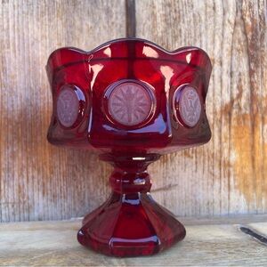 VINTAGE Fostoria Ruby Red Coin Open Compote dish 1970s